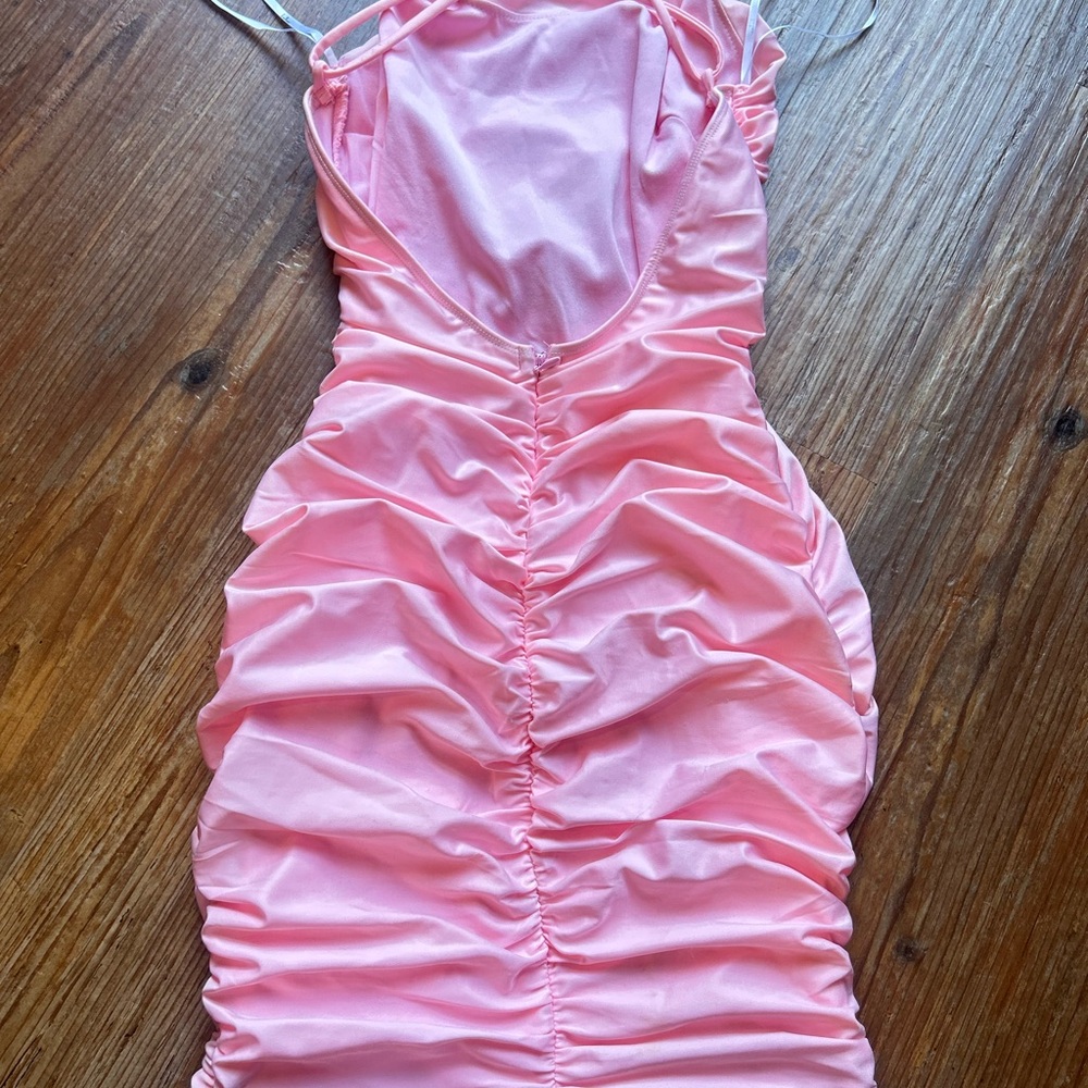 Pink Ruched Bodycon Mini Dress